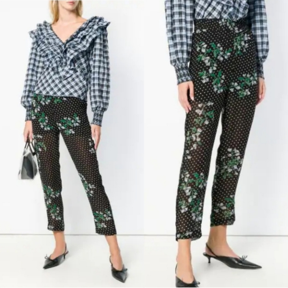 GANNI | Polka Dot Chiffon Semi Sheer Floral Rometty Georgette Pull on Pant NEW